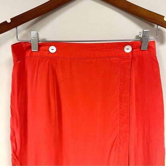 Silk straight orange vintage skirt. - Picture 2 of 8
